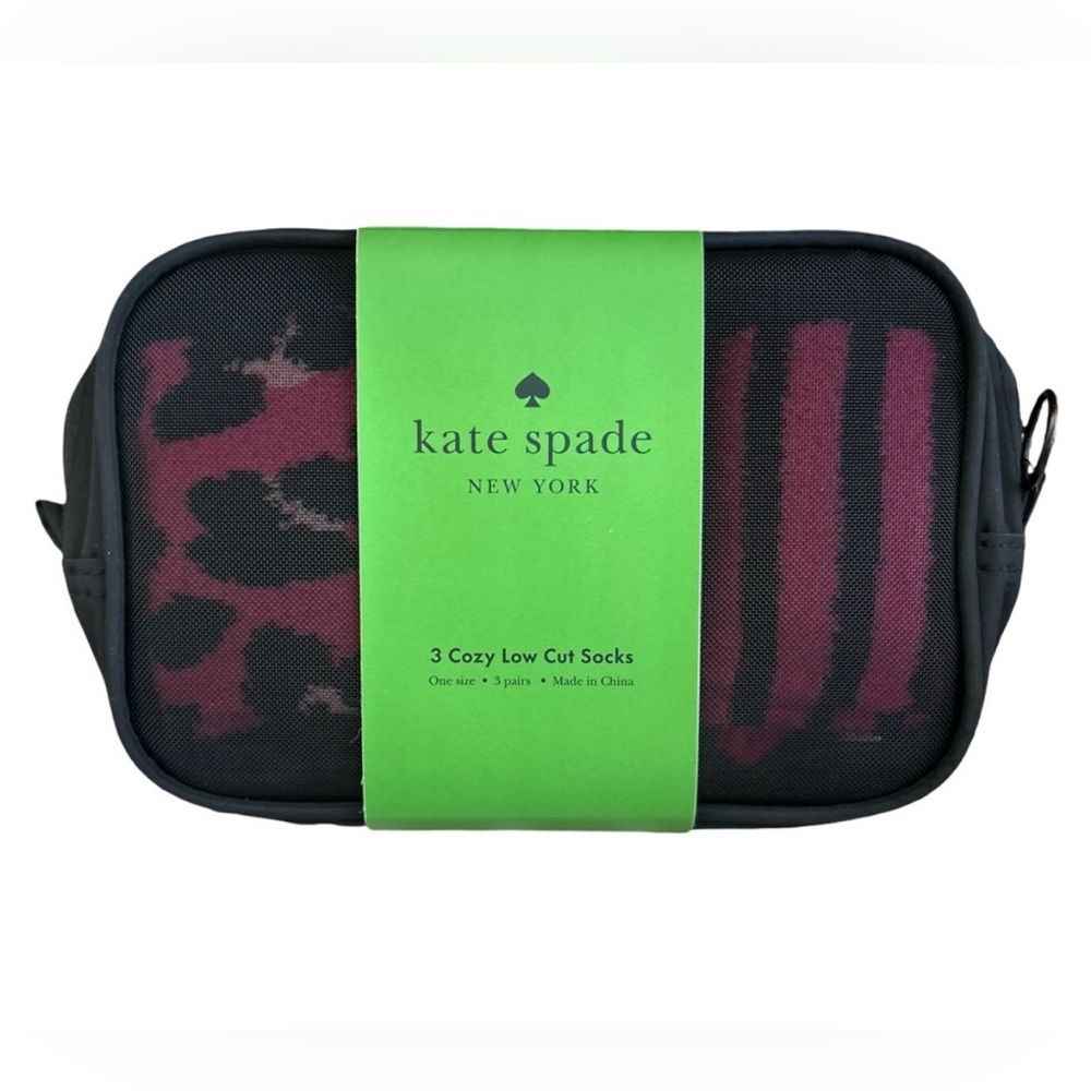 Kate Spade 3 Cozy Low Cut Socks in Nylon Mesh Pouch NWT